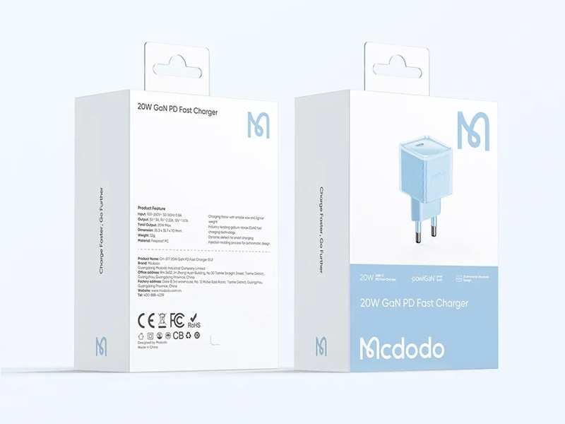 شارژر دیواری تایپ سی 20 وات مک دودو مدل Mcdodo CH-377 Mini Dichromatic Adapter GAN USB-C PD Wall Charger