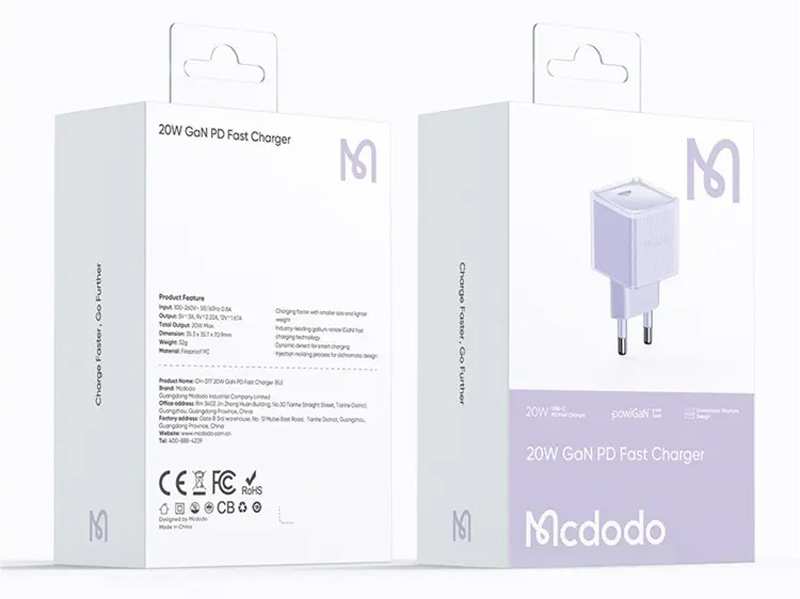 شارژر دیواری تایپ سی 20 وات مک دودو مدل Mcdodo CH-377 Mini Dichromatic Adapter GAN USB-C PD Wall Charger