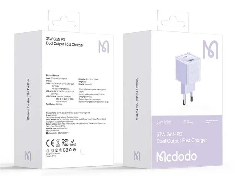 شارژر دیواری تایپ سی و یو اس بی 33 وات مک دودو Mcdodo GaN PD Fast Charging CH-415