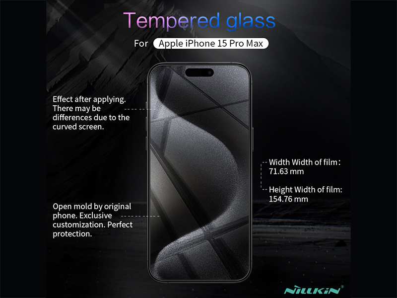 محافظ صفحه نمایش شیشه ای آیفون 15 پرو مکس نیلکین Nillkin Apple iPhone 15 Pro max H+Pro tempered glass