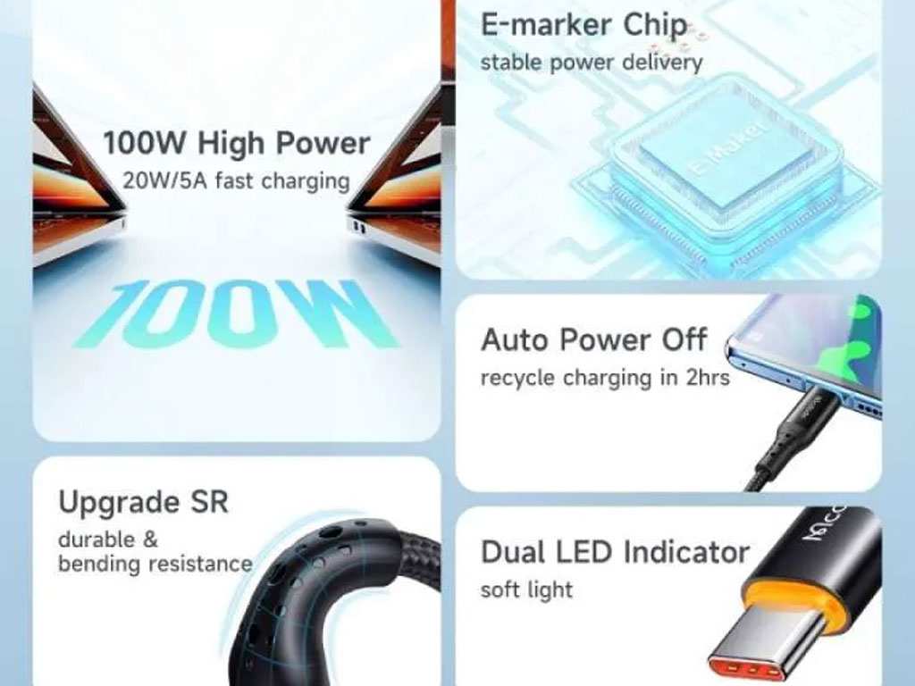 کابل سوپر فست شارژ هوشمند تایپ سی به تایپ سی 100 واتی 1.2متری مک دودو MCDODO Auto Power Off Type-C CA-3460