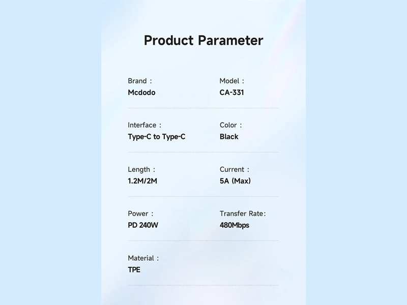 کابل شارژ فوق سریع تایپ سی به تایپ سی 240 واتی 1.2 متری مک دودو MCDODO CA-3310 Fast Charge