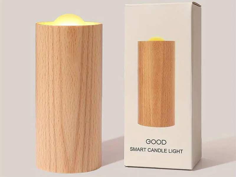 چراغ خواب شارژی طرح شمع چوبی Wood LED Candlelight Simulation Wax Candle Night Light