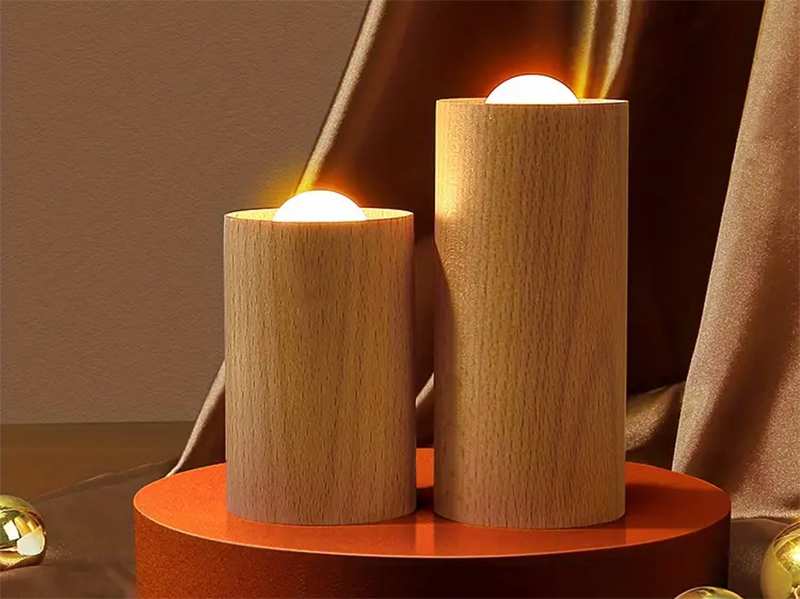 چراغ خواب شارژی طرح شمع چوبی Wood LED Candlelight Simulation Wax Candle Night Light