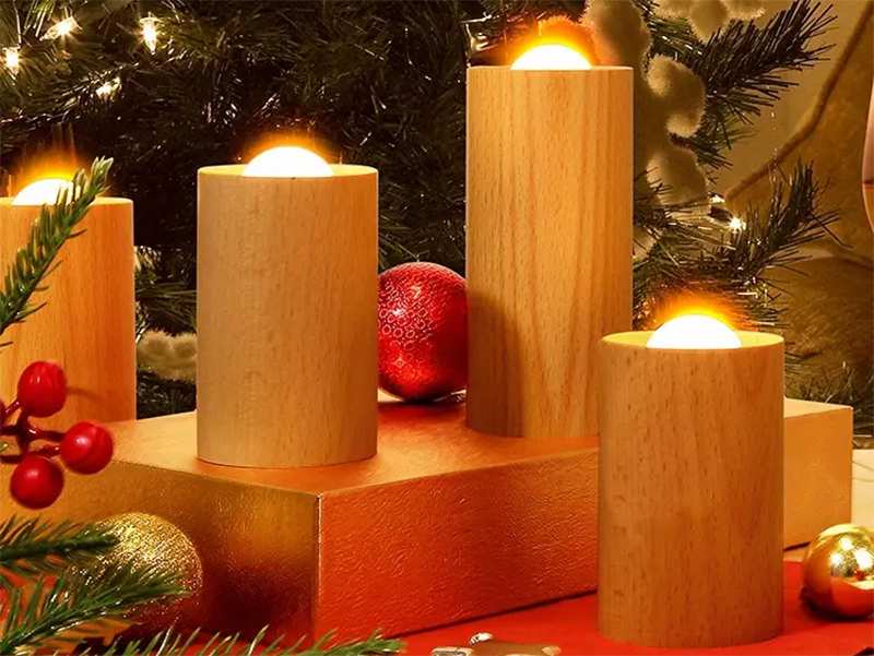 چراغ خواب شارژی طرح شمع چوبی Wood LED Candlelight Simulation Wax Candle Night Light