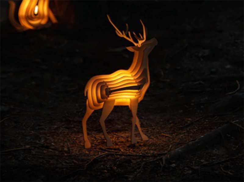 چراغ چوبی رومیزی فانتزی شارژی طرح گوزن Animal Wooden Night Light Interactive Assemble Toys