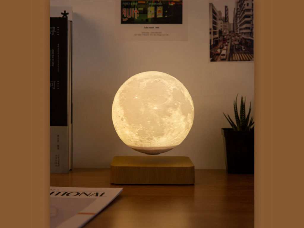 چراغ خواب رومیزی ماه شناور مغناطیسی پرینت سه بعدی معلق Magnetic levitation moon lamp romantic light levitation 3D printing