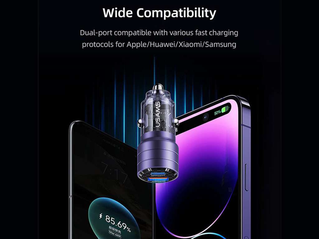 شارژر فندکی فست شارژ ماشین تایپ سی 95 وات یوسامز US-CC176 C36