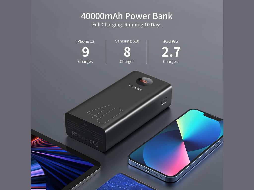 پاوربانک شارژ سریع یو اس بی و تایپ سی 18 وات روموس Romoss 40000mAh Power Bank 18W PD Fast Charge