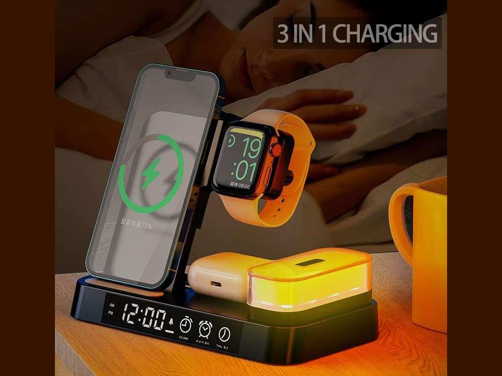 شارژر بی سیم، هولدر موبایل، چراغ خواب و ساعت زنگ‌دار توآکلو Tuocalo 4 in 1 Wireless Charging Station A37