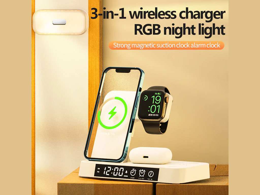 شارژر بی سیم، هولدر موبایل، چراغ خواب و ساعت زنگ‌دار توآکلو Tuocalo 4 in 1 Wireless Charging Station A37