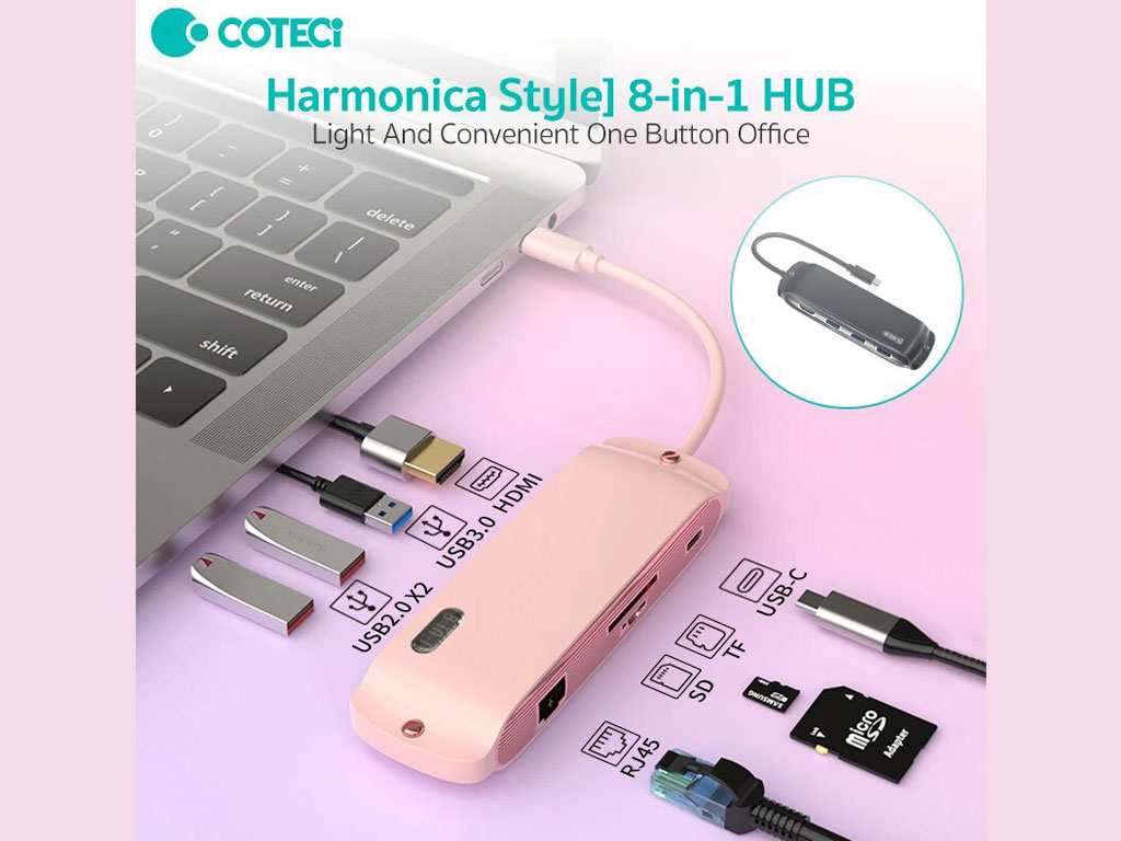 هاب تایپ سی 8 پورت  کوتسی Coteci 8in1 USB-C Hub 16005