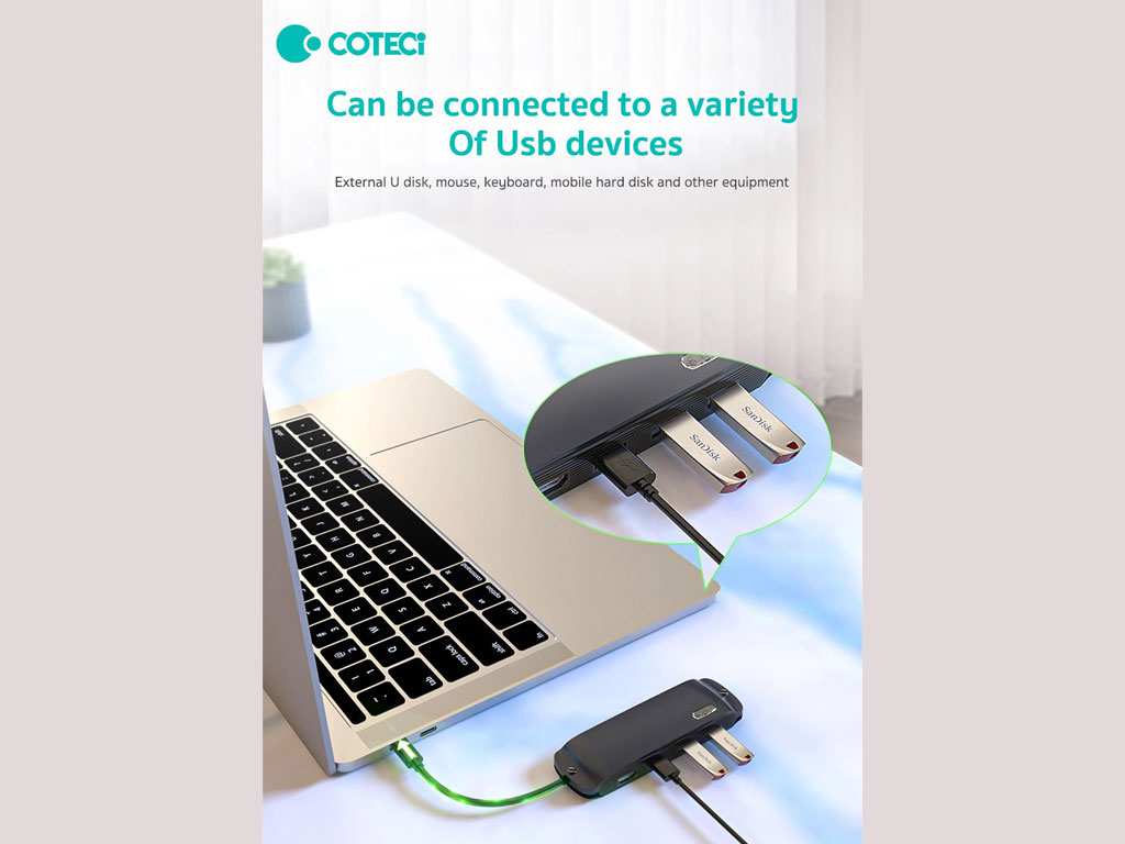 هاب تایپ سی 8 پورت  کوتسی Coteci 8in1 USB-C Hub 16005