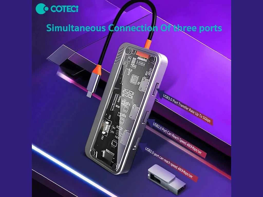 هاب 10 پورت تایپ سی کوتسی Coteci 10 in1 Multifunctional Docking Station 16013