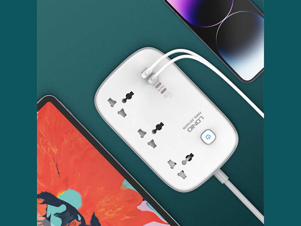 چند راهی و تبدیل برق سه سوکت، دو یو اس بی و دو تایپ سی 3250 وات الدنیو SC3416
