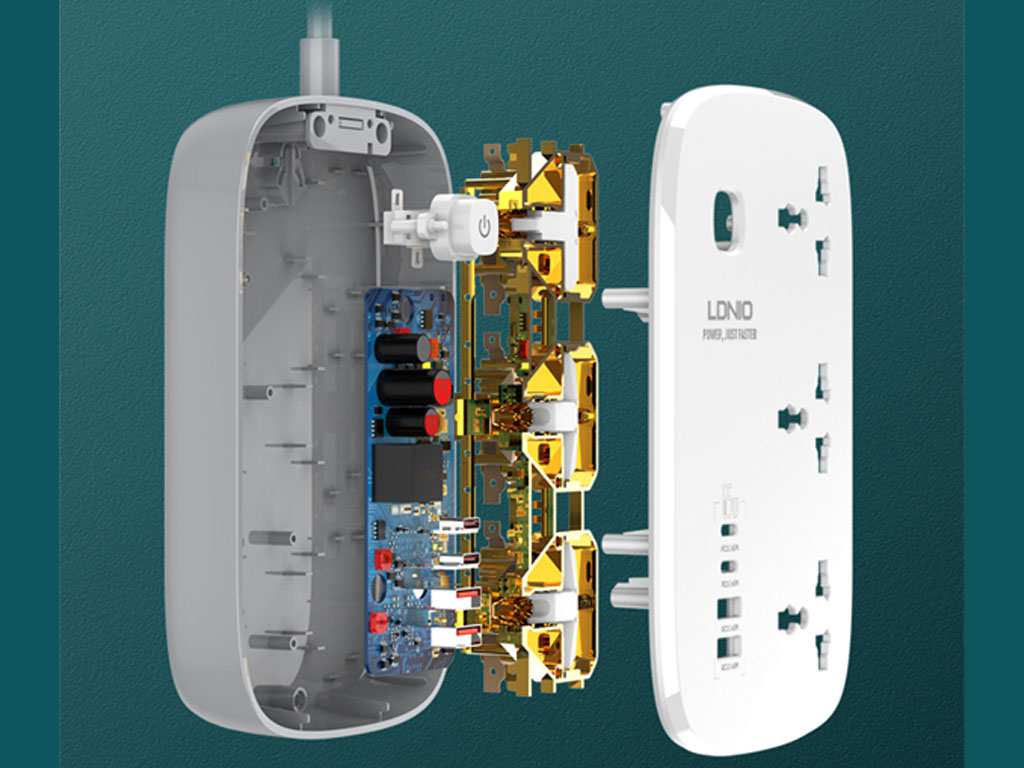 چند راهی و تبدیل برق سه سوکت، دو یو اس بی و دو تایپ سی 3250 وات الدنیو SC3416