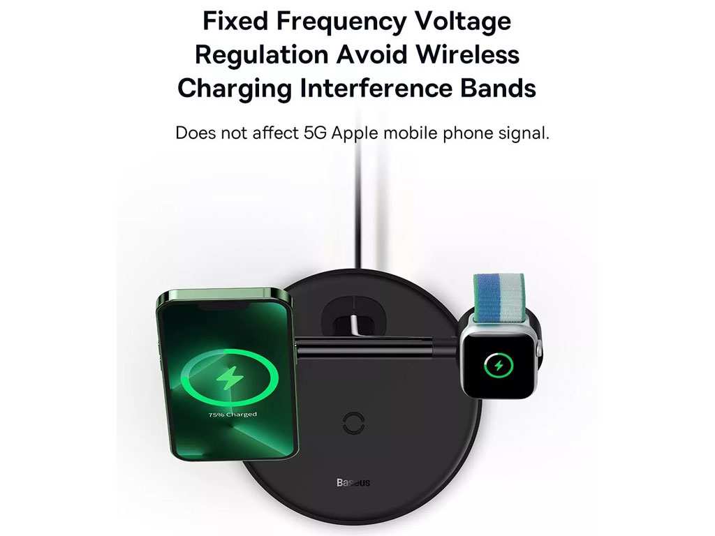 شارژر بی سیم مگنتی رومیزی آیفون 20 وات و پایه نگهدارنده موبایل 3 در 1 بیسوس Baseus Swan 3-in-1 Wireless Magnetic Charging Bracket 20W WXTE000001