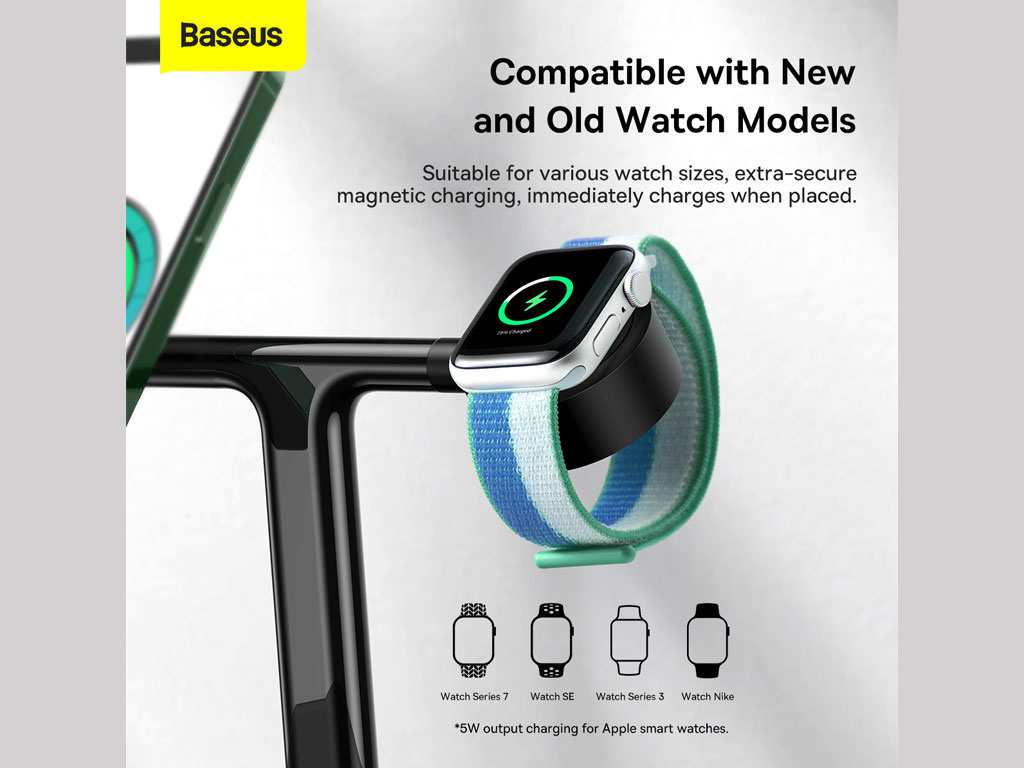 شارژر بی سیم مگنتی رومیزی آیفون 20 وات و پایه نگهدارنده موبایل 3 در 1 بیسوس Baseus Swan 3-in-1 Wireless Magnetic Charging Bracket 20W WXTE000001