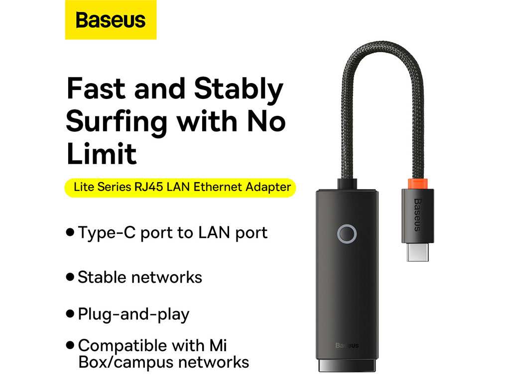 کابل تبدیل تایپ سی به پورت شبکه RJ45 LAN بیسوس Baseus Lite Series Port Ethernet Adapter Type-C To Rj45 100Mbps WKQX000201