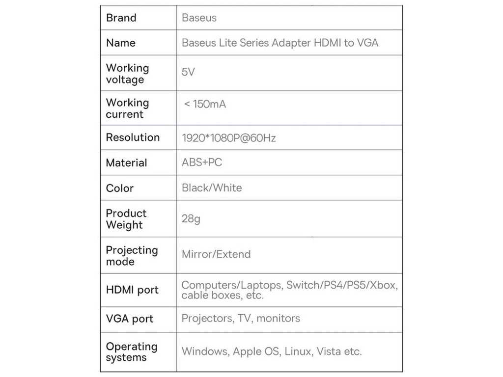 کابل اچ دی ام آی به وی جی آ بیسوس Baseus WKQX010001 Lite Series Adapter HDMI To VGA