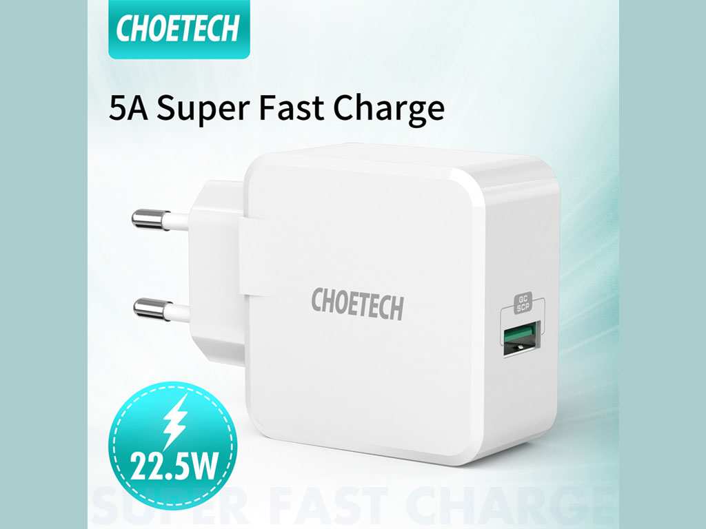 شارژر دیواری فست یو اس بی 22.5 وات چویتک CHOETECH Q5001 5A Fast Charger 22.5W USB A