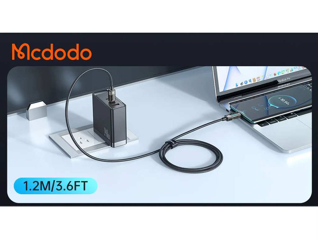 کابل سوپر فست شارژ هوشمند دو سر تایپ سی 100 وات 1.2 متری مک دودو Mcdodo Digital Pro Auto Power Off Type-C to Type-C CA-3610