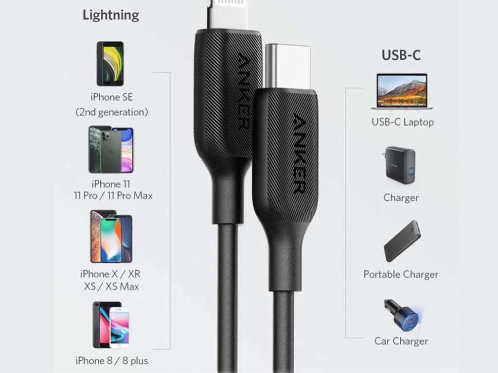 کابل شارژ سریع تایپ سی به لایتنینگ 90 سانتیمتری 18 وات انکر Anker A8832H11 USB C to Lightning Cable