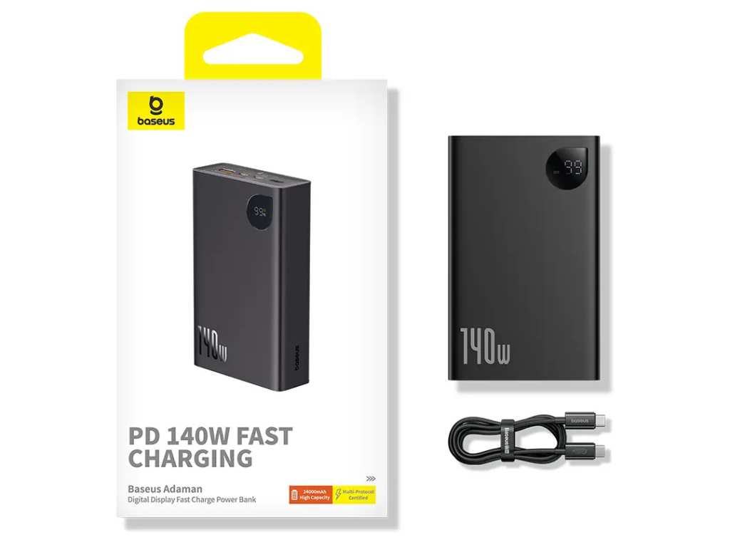 پاور بانک سوپر فست شارژ تایپ سی و یو اس بی 140 وات 24000 adaman بیسوس ppadm140