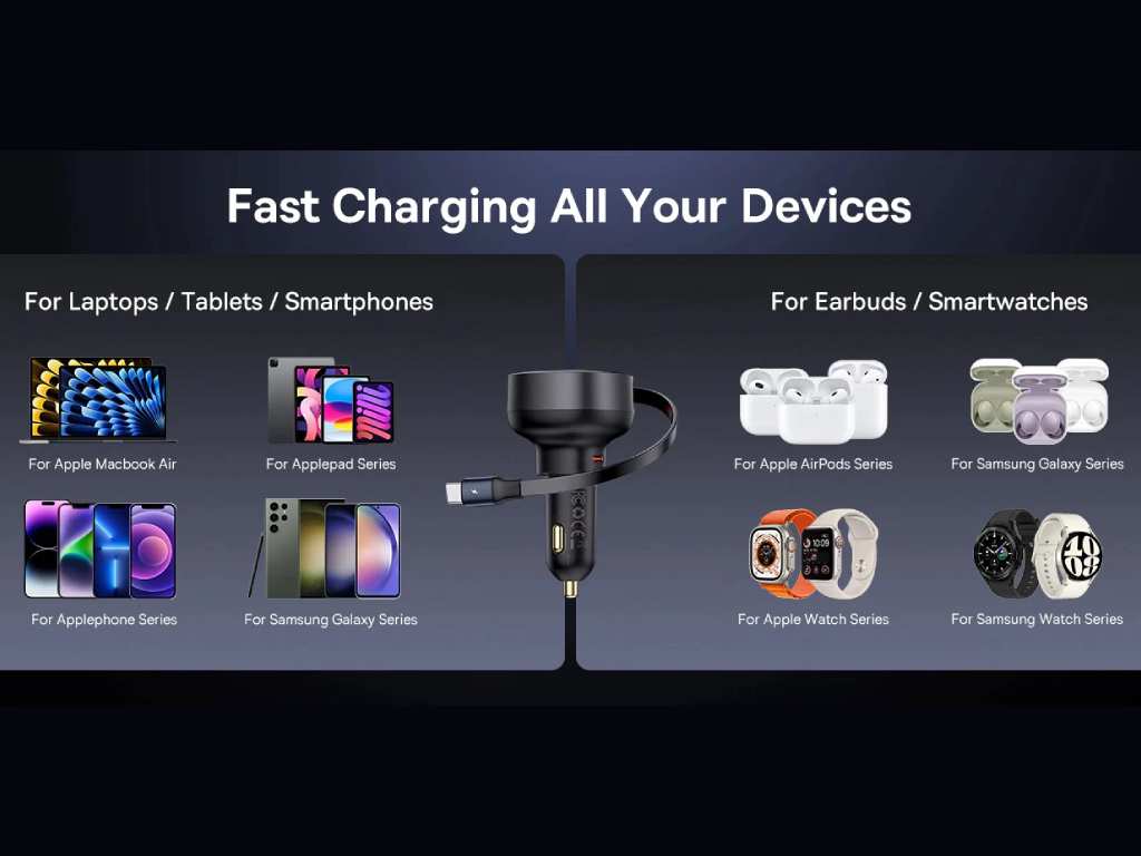 شارژر فندکی فست شارژ ماشین تایپ سی 60 وات بیسوس C00057802111-01