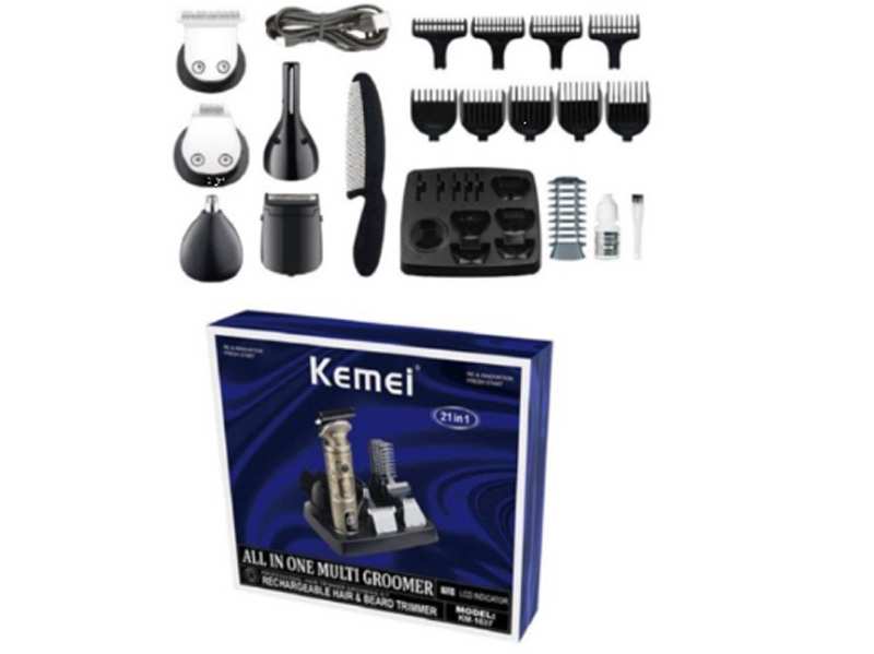 پک کامل ماشین اصلاح موی سر و بدن 6 در 1 کمی Kemei Rechargeable Hair Clipper Gold KM-1637