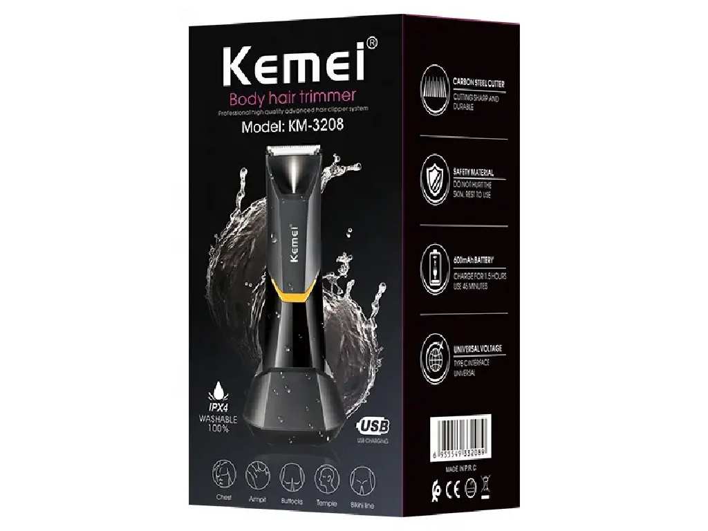 ماشین اصلاح موی بدن شارژی ضدآب کمی Kemei Body Hair Trimmer KM-3208