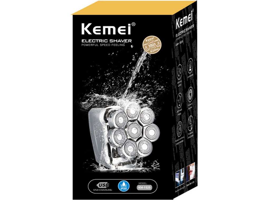 ریش تراش برقی و ماشین اصلاح مخصوص سر  شارژی با 8 تیغه  شناور کمی Kemei Km-1525 Electric Shaver With 8 Floating Head Blades