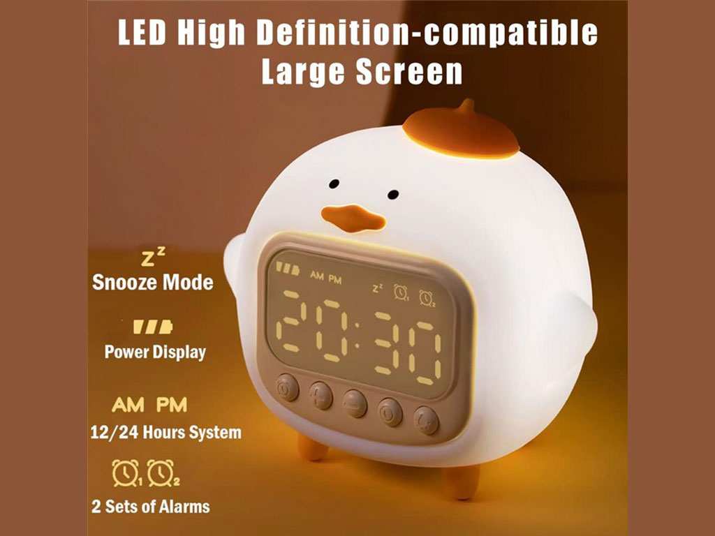 چراغ خواب سیلیکونی و ساعت زنگ‌دار دیجیتالی فانتزی رومیزی C15 Cartoon Duck Alarm Clock Silicone Night Light