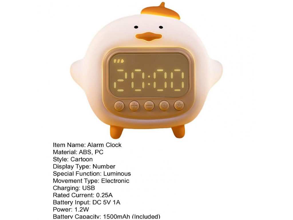 چراغ خواب سیلیکونی و ساعت زنگ‌دار دیجیتالی فانتزی رومیزی C15 Cartoon Duck Alarm Clock Silicone Night Light