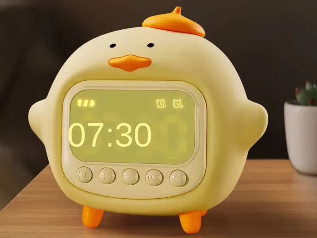 چراغ خواب سیلیکونی و ساعت زنگ‌دار دیجیتالی فانتزی رومیزی C15 Cartoon Duck Alarm Clock Silicone Night Light