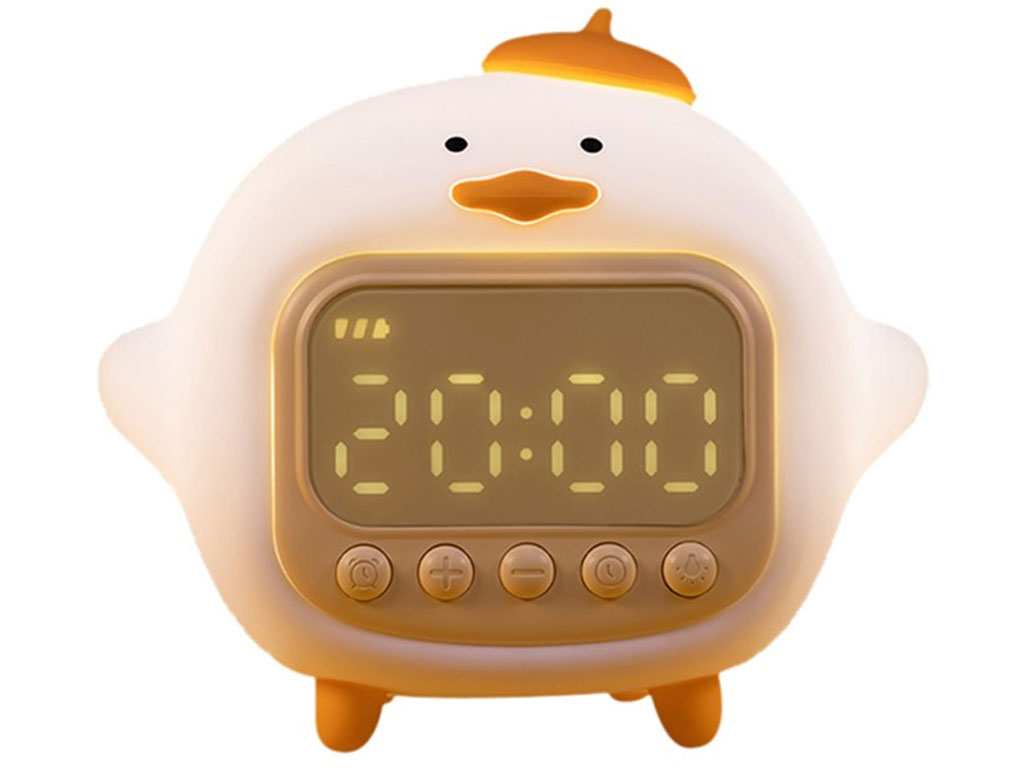 چراغ خواب سیلیکونی و ساعت زنگ‌دار دیجیتالی فانتزی رومیزی C15 Cartoon Duck Alarm Clock Silicone Night Light