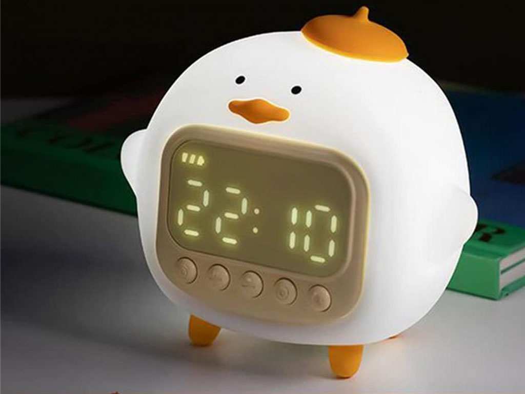 چراغ خواب سیلیکونی و ساعت زنگ‌دار دیجیتالی فانتزی رومیزی C15 Cartoon Duck Alarm Clock Silicone Night Light