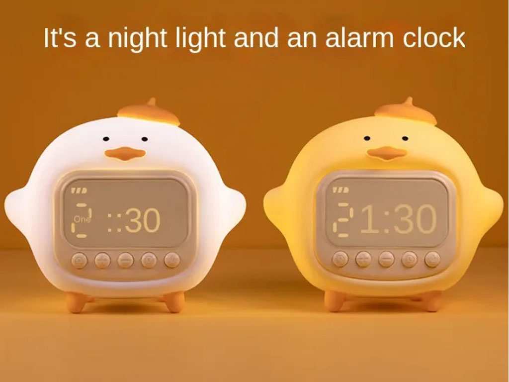 چراغ خواب سیلیکونی و ساعت زنگ‌دار دیجیتالی فانتزی رومیزی C15 Cartoon Duck Alarm Clock Silicone Night Light