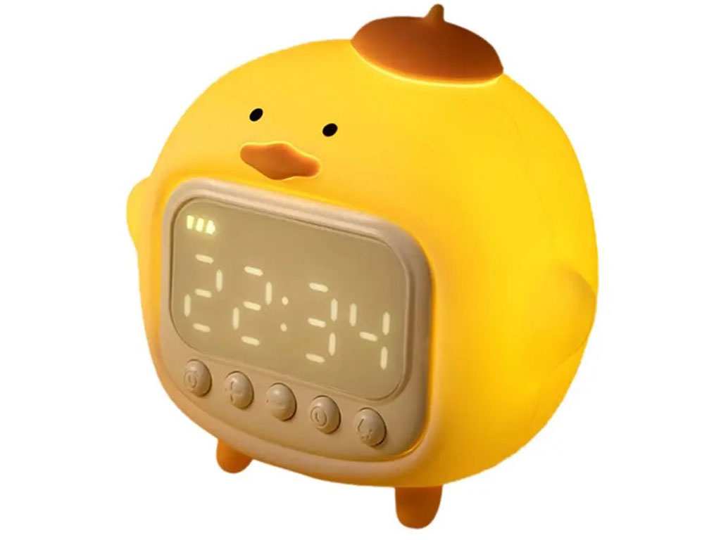 چراغ خواب سیلیکونی و ساعت زنگ‌دار دیجیتالی فانتزی رومیزی C15 Cartoon Duck Alarm Clock Silicone Night Light