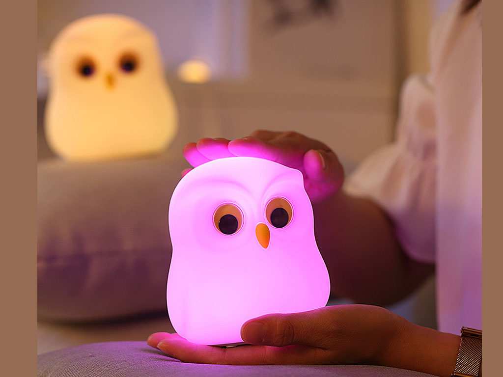 چراغ خواب رومیزی فانتزی شارژی Owl table lamp colorful silicone pat lamp