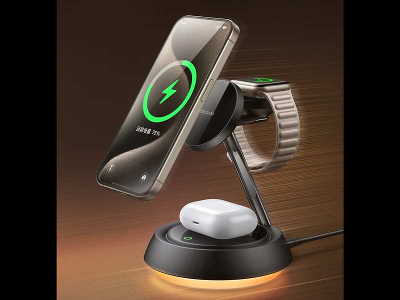 شارژر وایرلس رومیزی 3 کاره 15 وات مک دودو Mcdodo 15W Night Light Magnetic Wireless Charging Station CH-495