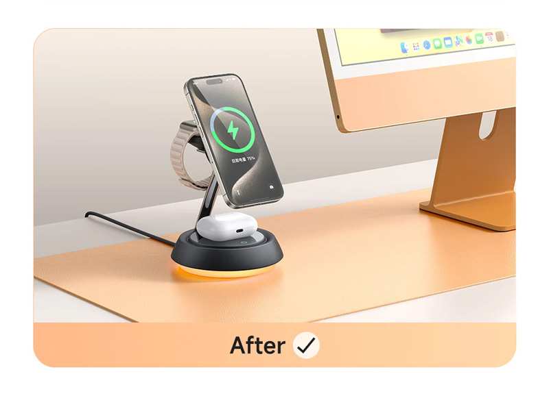 شارژر وایرلس رومیزی 3 کاره 15 وات مک دودو Mcdodo 15W Night Light Magnetic Wireless Charging Station CH-495