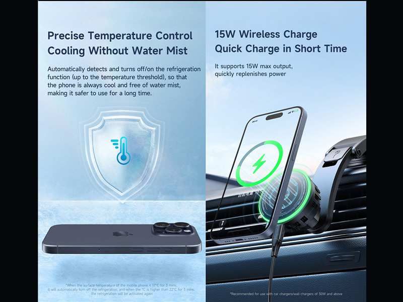 هولدر، شارژر وایرلس و فن خنک کننده گوشی آیفون و اندروید مک دودو Mcdodo Fast Cooling Magnetic Wireless Car Charger CH-511
