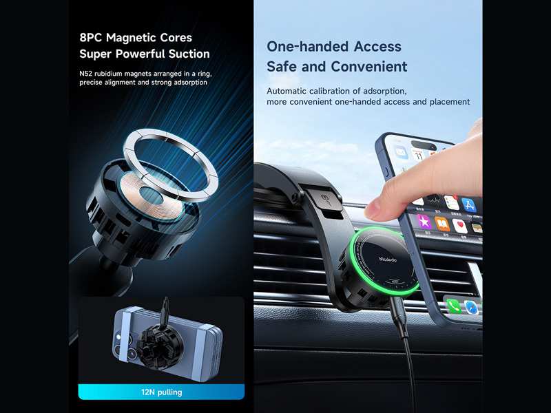 هولدر، شارژر وایرلس و فن خنک کننده گوشی آیفون و اندروید مک دودو Mcdodo Fast Cooling Magnetic Wireless Car Charger CH-511