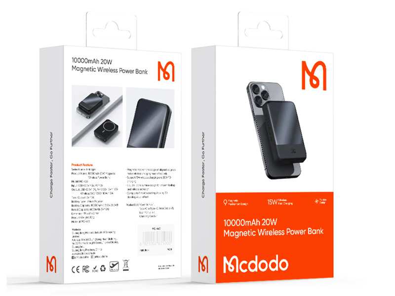پاوربانک مگنتی 10000 شارژ بی سیم 15 وات و شارژ سیمی تایپ سی 20 وات مک دودو Mcdodo MC-426 15W Magnetic Wireless Power Bank