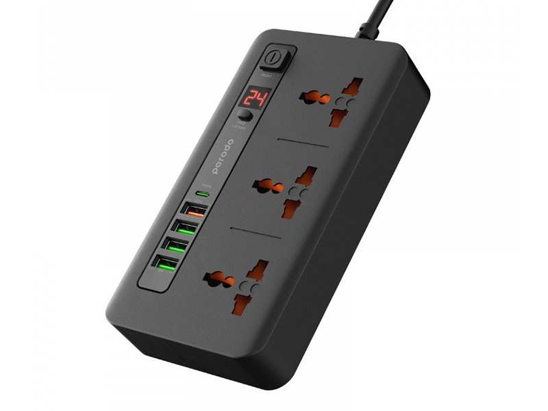 چند راهی برق سه سوکت، 4 یو اس بی، 1 تایپ سی دو متری پورودو Porodo FWCH013 Multi-Port Power HUB 4 USB-A/USB-C Kit 2M