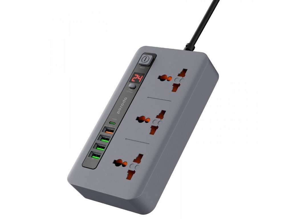 چند راهی برق سه سوکت، 4 یو اس بی، 1 تایپ سی دو متری پورودو Porodo FWCH013 Multi-Port Power HUB 4 USB-A/USB-C Kit 2M