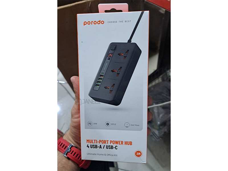 چند راهی برق سه سوکت، 4 یو اس بی، 1 تایپ سی دو متری پورودو Porodo FWCH013 Multi-Port Power HUB 4 USB-A/USB-C Kit 2M