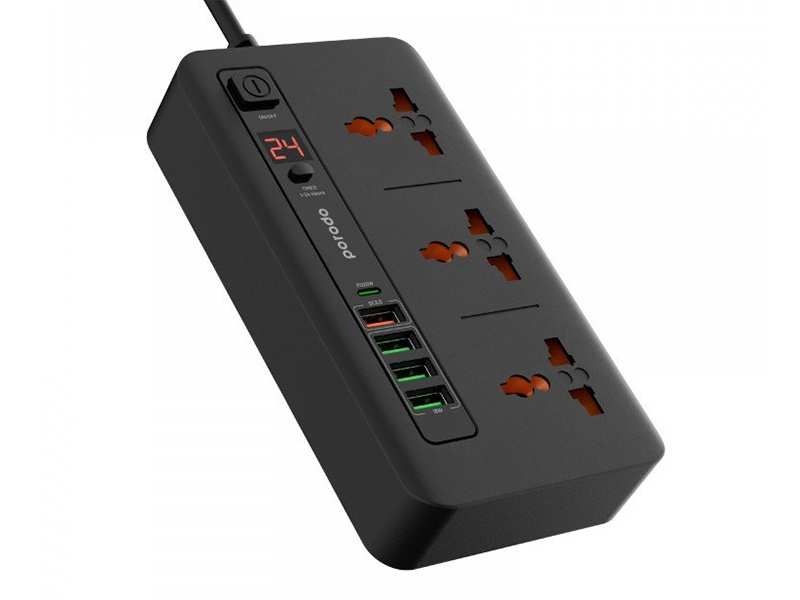 چند راهی برق سه سوکت، 4 یو اس بی، 1 تایپ سی دو متری پورودو Porodo FWCH013 Multi-Port Power HUB 4 USB-A/USB-C Kit 2M