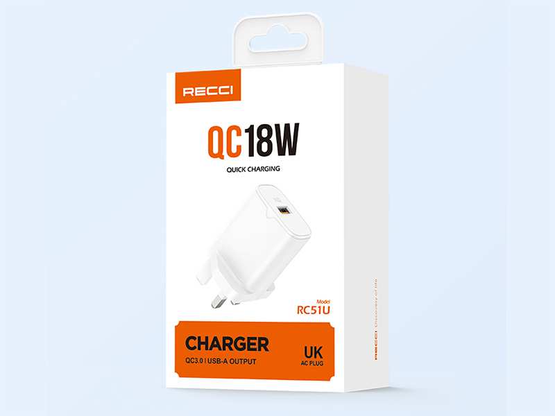 شارژر دیواری فست یو اس بی 18 وات رسی RECCI RC51U 18W QC3.0 QUICK CHARGER